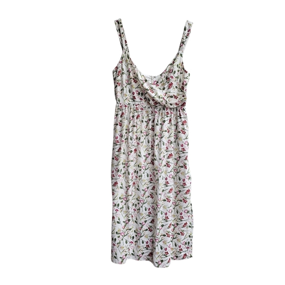 NWT 100% Silk Club Monaco Germaine White Floral Midi Dress Side Slits Size 6